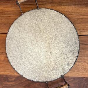 Round Galvanized Metal Tray with Wooden Handles